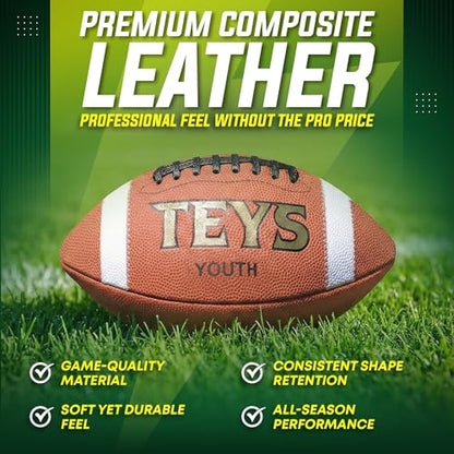 Game Football - Premium Composite Leather & Enhanced Grip (Sizes -Peewee, Junior, Youth, Official) - size: Youth