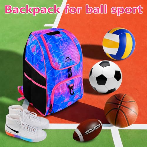 MATEIN Basketball Bag, Sturdy Soccer Bag with Ball Holder & Shoe Compartment, Large Basketball Backpack for Training Equipment, Water Resistant Sports Ball Backpack Fits Volleyball Football, Colorful - color: Pink