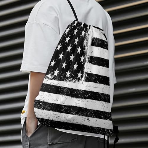 Water Resistant Drawstring Backpack Lightweight Sackpack for Yoga Gym Beach Travel, Men Women Unisex Sports Bag, Black And White American Flag Bags - color: Picture (341)