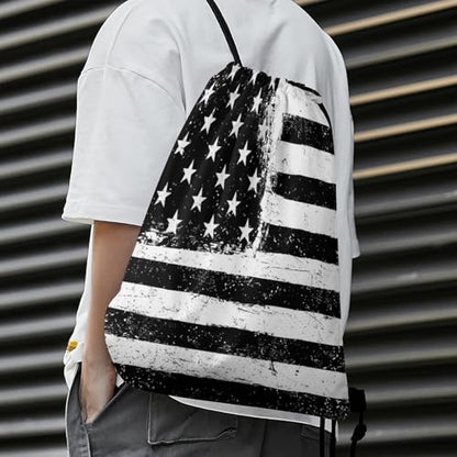 Water Resistant Drawstring Backpack Lightweight Sackpack for Yoga Gym Beach Travel, Men Women Unisex Sports Bag, Black And White American Flag Bags - color: Picture (341)