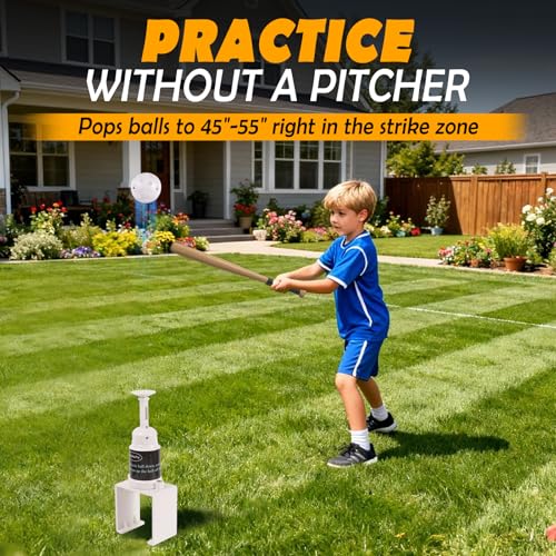 Big Ball Baseball Practice Popper, Pop Up Tee Balls to The Perfect Height for Batting Trainer, Batting Machine for Practicing Hitting Without a Pitcher - color: IVORY with 5 Big Balls