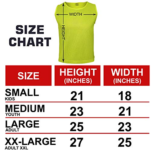 Athllete 12 pcs Duramesh Pinnies/Scrimmage Vest - Kids Youth and Adult Pinnies, Numbered Penny Jerseys for Soccer - color: Neon Yellow (Set of 12), size: Medium
