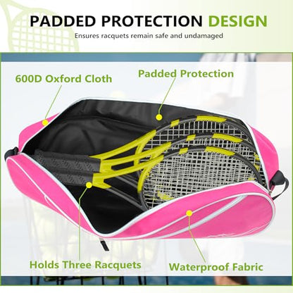 Himal 3 Racquet Tennis Bag With Protective Pad, Tennis Racket Bag for Men Women, Sports Enthusiasts of All Ages - color: Pink
