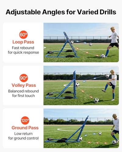 VEVOR Soccer Rebounder Net, Quick-Switch Angle Soccer Goal Rebounder for Control, Passing Practice, Heavy-Duty Iron Frame & PE Net, Easy Setup Ball Training Equipment for Teens&Adults - size: 5x4FT