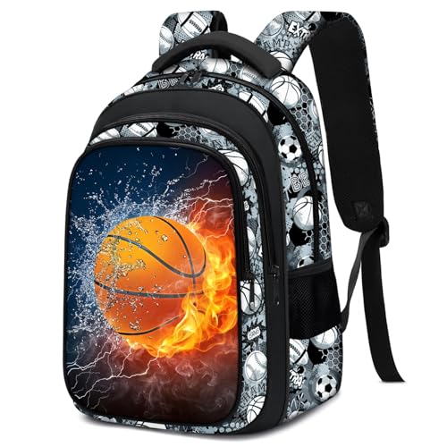 School Backpack for Boys - Basketball Boys Backpack for Kids Children Teens Elementary Middle School - 17″ Sport Bookbag Travel Back Pack for Age 6-18