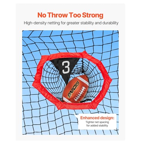 8 x 8 ft Football Trainer Throwing Net, Training Throwing Target Practice Net with 6 Target Pockets, Knotless Net Includes Straps and Portable Carry Case, Improve QB Throwing Accuracy, Red