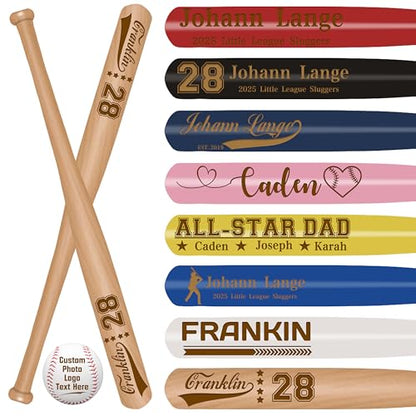 Personalized Mini Baseball Bat 18″Custom Wooden Bat Engraved Name Logo Number Customized Mini Bats for Tee Ball Small Training Baseball Gifts for Teams, Little League, Players,Games - color: Wood
