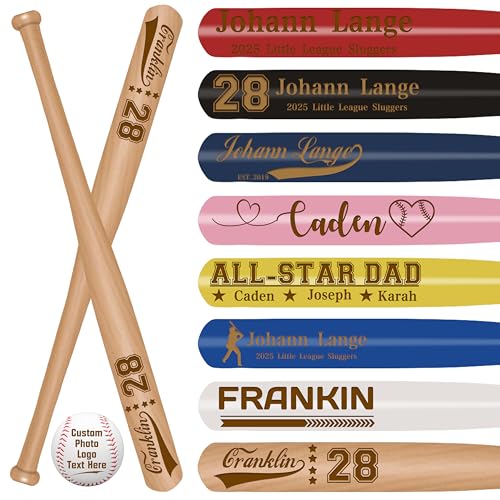 Personalized Mini Baseball Bat 18″Custom Wooden Bat Engraved Name Logo Number Customized Mini Bats for Tee Ball Small Training Baseball Gifts for Teams, Little League, Players,Games - color: Wood