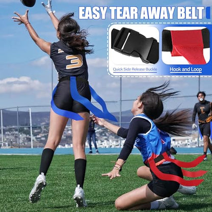 Flag Football Belts, 14 Player Flag Football Set with 42 Flags for Kids Youth and Adults Training Equipment - color: Red and Blue