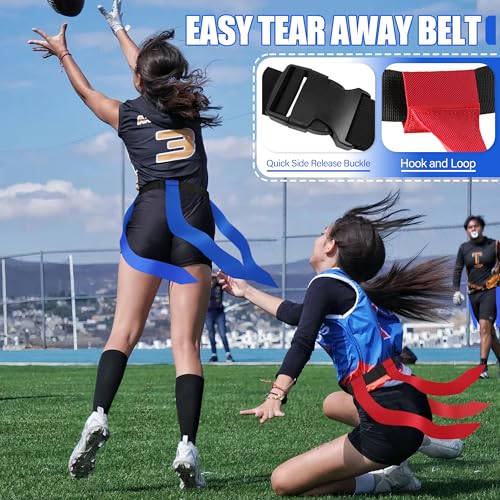 Flag Football Belts, 2/4/10/20 Sets of Adjustable Flag Football Set with Flags for Kids Youth and Adults Training