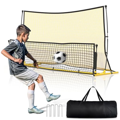Shopsource Soccer Rebounder, 2 in 1 Soccer Rebound Net, 7'x4' Bounce Back Net Practice for Team Volley Passing Solo Training, Football Trainer with Carry Bag Stakes