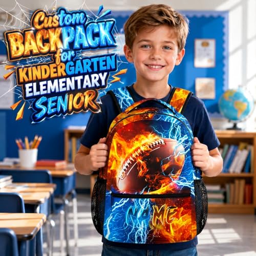 Backpack for Kids Boy Custom Football Bookbag for School Elementary Middle Primary, Personalized Student School Supplies - color: Brown