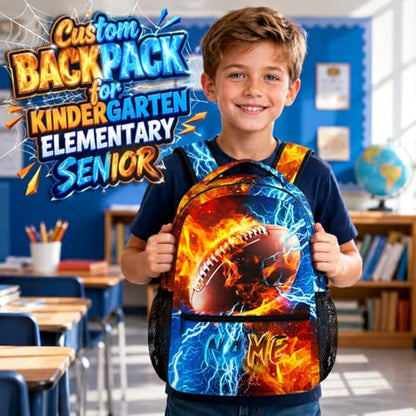 Backpack for Kids Boy Custom Football Bookbag for School Elementary Middle Primary, Personalized Student School Supplies - color: Brown