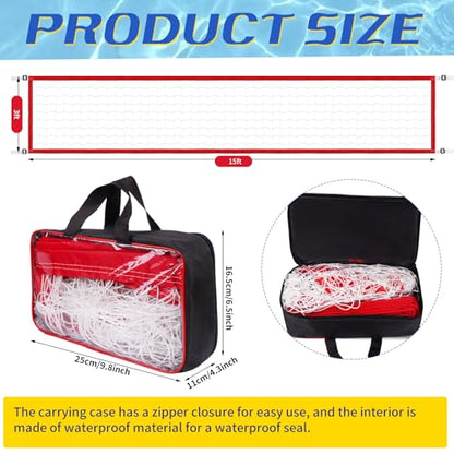 Replacement Pool Volleyball Net Adjustable Length 15ft - 25ft, Portable Volleyball Net for Outdoor Backyard Swimming Pool Beach - color: red