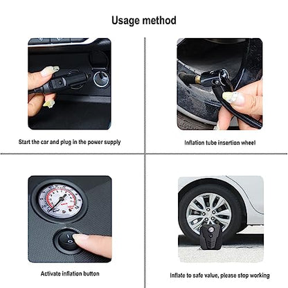 Tire Inflator Portable Car Air Compressor,12V Electric Car Air Pump with Analog Display 100 psi Dial Gauge Inflator with Adaptors for Bicycles, Trucks, Balls,Cars