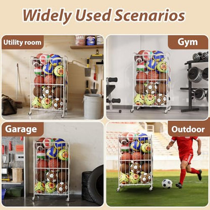 YKDIRECT 210L Rolling Ball Organizer with Locking Wheels - Large Sports Storage Basket for Basketball Soccer Football Volleyball, Steel Garage Equipment Cart with Elastic Rope for Household Storage - size: 210L