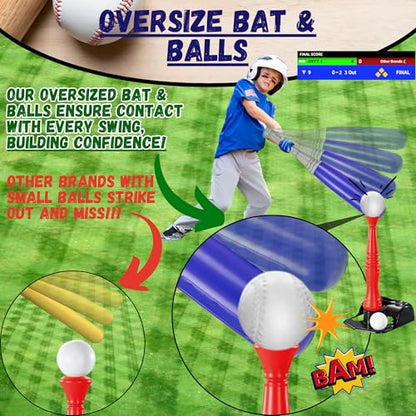 JOEY'Z Tball Set - T Ball Sets for Kids 3-5 & Toddler Baseball (Includes: Kids Baseball Tee, Oversized Bat & 6 Oversized Balls) Toddler Sports Toys Tball Set