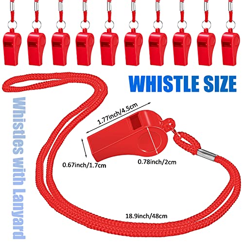 Flutesan 48 Pcs Whistles Bulk with Lanyard Sports Loud Crisp Sound Whistles for Coach Referees Training Emergency - color: Red
