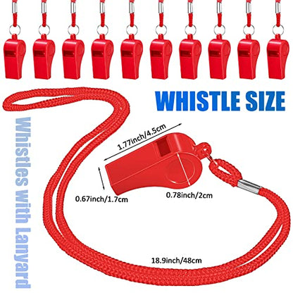 Flutesan 48 Pcs Whistles Bulk with Lanyard Sports Loud Crisp Sound Whistles for Coach Referees Training Emergency - color: Red
