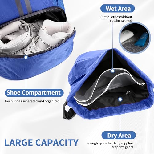 JELUTAR Soccer Bag, Drawstring Soccer Backpack with Shoe Compartment, Water Resistant Sport Gym Bags for Volleyball Basketball Football Beach Swim Pool - color: Blue