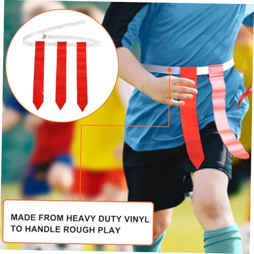 SUPVOX Flag Football Belt Set with 10 White Adjustable Rugby Waist Belts and 30 Flags, Includes 4 Marker Cones and Black Drawstring Bag, Youth Football Training and Outdoor Game Equipment