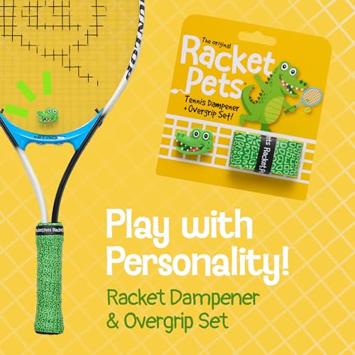 Racket Pets Kids Tennis Racket Dampener & Matching Overgrip Tape, Performance Shock Absorbing Dampener for Tennis Racket & Fun Animal Print Tennis Wrap Grip Tape