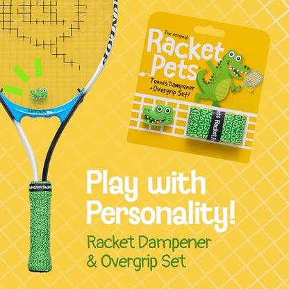 Racket Pets Kids Tennis Racket Dampener & Matching Overgrip Tape, Performance Shock Absorbing Dampener for Tennis Racket & Fun Animal Print Tennis Wrap Grip Tape