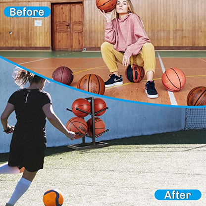 Basketball Organizers Metal Ball Storage Rack Sports Storage for Indoor Outdoor