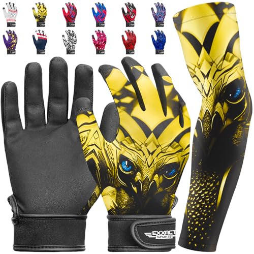 Exxact Sports Youth Batting Gloves with Arm Sleeve for Boys & Girls, Kids Baseball Batting Gloves for Softball, T-Ball - color: EAGLE, size: Youth Small / Medium