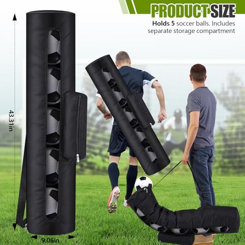 Mesh Soccer Ball Bag Holds up to 5 Balls Football Bag for Coaches 40 x 9 Inches Equipment Bags with 1 Front Pockets and Adjustable Shoulder Strap for Coach Sport Accessories Gym Volleyball