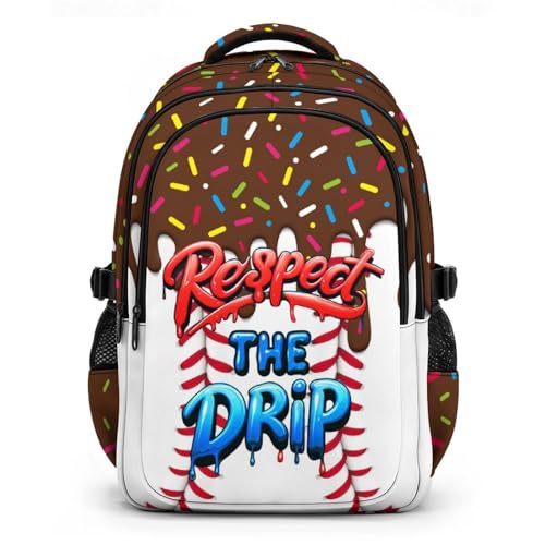 Kids Schoolbag for Boys Girls Baseball Drip Backpack, 17" Cool Sports Bookbag for Teenagers Elementary Middle College Students Picnic Teammates - color: Brown