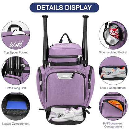 WOLT Basketball Bag Backpack with Separate Ball Compartment and Shoes Pocket, Gym Bags for Men, Large Sports Bag for Basketball, Soccer, Volleyball, Baseball - color: Purple