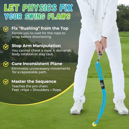 Golf Rope Swing Trainer, Professional Golf Swing Rope Training Aid to Improve Speed, Tempo, Rhythm, Flexibility and Strength, Golf Warm-Up Practice Equipment for Golfers of All Levels - color: Black-B