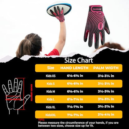HANDLANDY Youth Football Gloves, Kids Sticky Receiver Gloves,Super Grip Football Glove Best Gift for Boys,Girls - color: Hot pink, size: X-Small-Youth