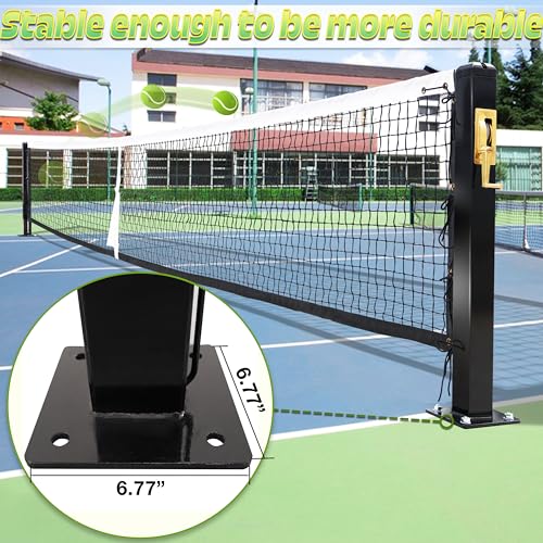 Seliyoo Professional Pickleball Net System for Tournament Courts -22FT Regulation Heavy Duty Carbon Steel Posts with Premium Cast Brass Winder,Handle,Pulley - Indoor/Outdoor Surface Mount - color: Graphite
