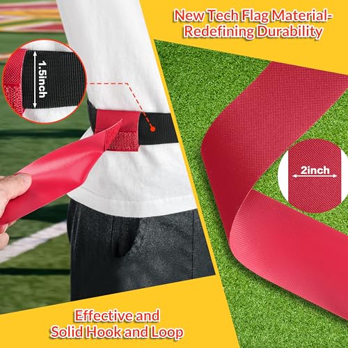 Flag Football Belts, Adjustable Flags for Flag Football, Red and Blue Flags and Red and White Flags for Team Training Bundle