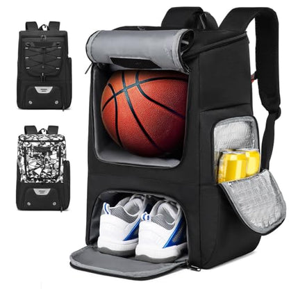Basketball Backpack, Basketball Bag with Separate Ball Holder & Shoes Compartment Water Resistant Sports Bag Basketball Equipment Bags Fit Volleyball, Soccer, Swim, Gym, Travel, Black