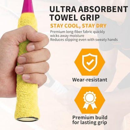 2 Pcs Tennis Racket Grip Tape, Towel Tennis Overgrip Tape, Anti-Slip Absorbent Grip, Racket Overgrip Tape,9 Colors - color: Yellow