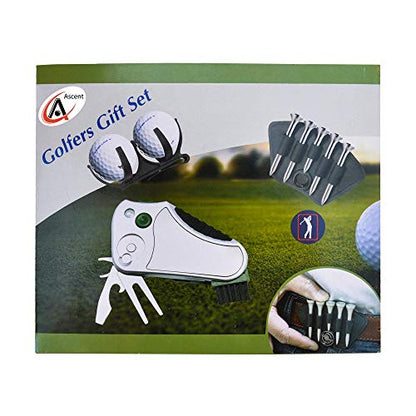 Golfer's Best Golf Gift Set: Tool - Stroke Counter, Divot Tool Repair, Brush, Ball Marker, Cleat Tightener, Club Groove Cleaner Belt Tee Holder Tees Belt Ball Holder - Gift Idea For Men Women
