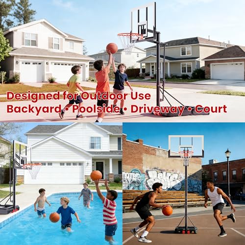 Feelwin Basketball Hoop for Kids Youth Adults, Portable Adjustable Height Basketball Goal with Wheels for Driveway Backyard Outdoor Play