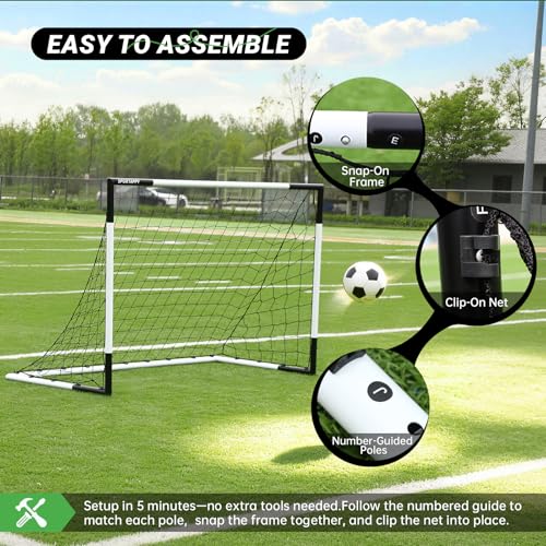 Heavy Duty Soccer Goal 2.6x3|4x6|6x8|6.5x10|6.5x12FT, All-Weather Steel Frame Tool-Free Quick Assembly Football Training Goal, Multi-Size Backyard & Match Equipment with Ground Stakes - size: M | 123x180cm