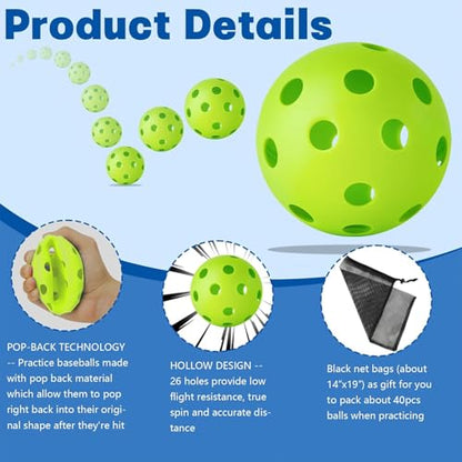 Coopay 20/40 Pack Practice Baseball Softball Plastic Training Balls Lightweight Hollow Limited Flight Softballs for Hitting, Pitching,Batting Training Indoor Outdoor Use - color: Green, style: 20 Pack