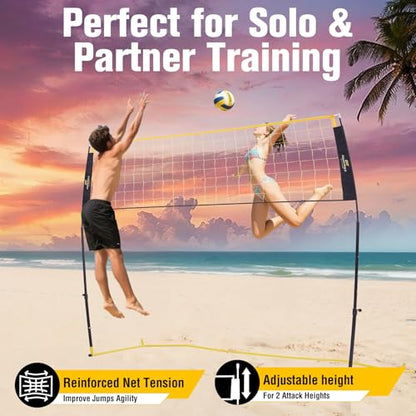 Volleyball Training Equipment, 11x8FT Adjustable 6.5–8 ft, Volleyball Practice Net for Serve & Spike, 2-in-1 Train & Play, Fast Setup, Stable Frame Training Net for Backyard Indoor Outdoor