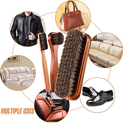 7 Pcs Horsehair Shine Shoes Brush Kit Polish Dauber Applicators Cleaning Leather Shoes Boots Care Brushes Suede Cleaner Brush with Microfiber Shoe Cloth(7 Pcs Style C) - style: 7 Pcs Style C