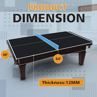 7 * 4ft Portable Ping Pong Table Top, Foldable Ping Pong Table Topper for Pool Table with Net & Premium Foam Padding - color: Black