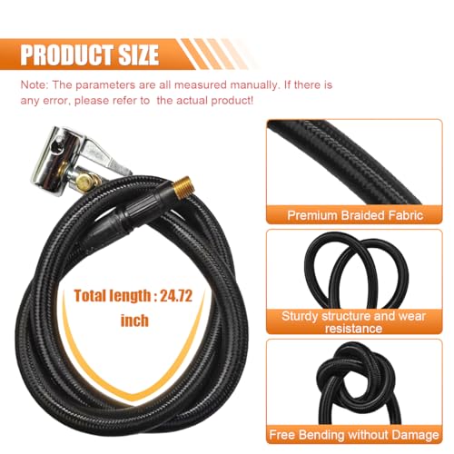24.7" Tire Inflator Hose Adapter with 360° Rotating End, Tire Inflation Hose Lock on Air Chuck for Quick Connect & Release, Presta Valve Ball Needle, Portable Air Compressor, Tire Pump Hose