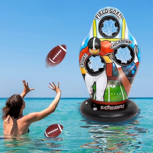 Justforjoyful Inflatable Football Target Floats for Pool Water Football Games for Kids Swimming Toss Throwing Training Game for Yard Party Beach Outdoor Indoor Family Birthday Gift