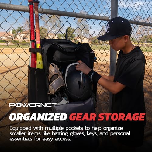 PowerNet Odyssey Softball & Baseball Bag, Rolling Backpack for Baseball Gear, Bat Bag with 4 Bat Sleeves, Cleat Compartment & Hanging Hooks