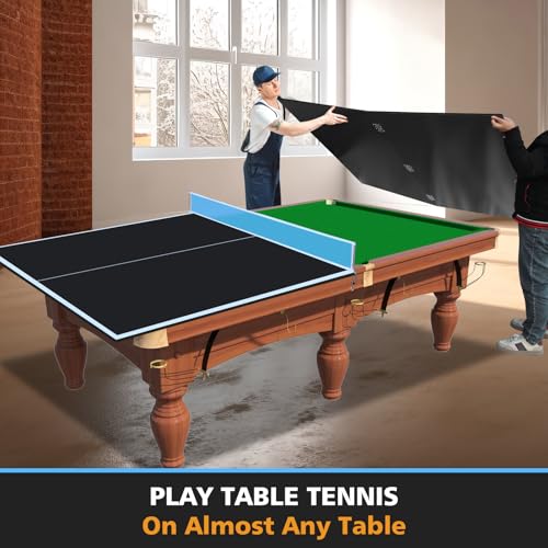 8FT Foldable Ping Pong Conversion Top for Pool Table | Portable Indoor Table Tennis Topper with Net & EVA Pads, Easy Setup & Storage,Black