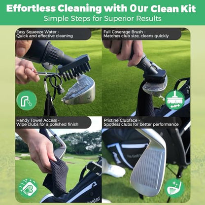 Golf Club Brush Cleaner with Retainer Clip and Squeeze Water Bottle 7.5 Inches Holds 4 Ounces of Water, Essentials Golf Accessories for Men, Best Golf Gifts for Men